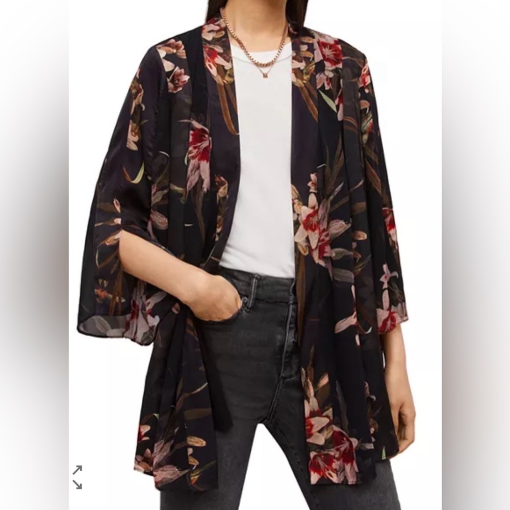ALLSAINTS Elsie Kuroyuri Kimono Open Front Wrap Blouse Size 4 Feminine Luxury